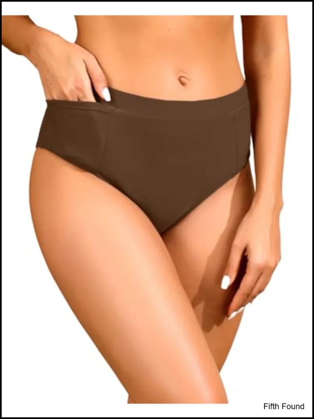 Mid Waist Bikini Bottoms Full Coverage with Pockets Tummy Control